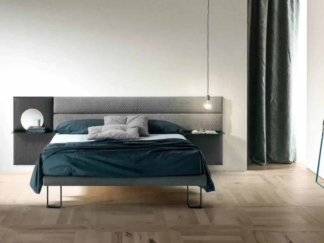 Letto con testiera in tessuto Pannelli Wall di Bside
