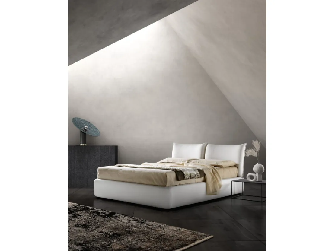 Letto in tessuto imbottito con testiera e box contenitore Zen di Bside