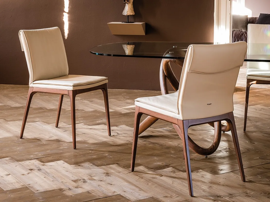 Sedia in pelle con gambe in legno Sofia di Cattelan Italia