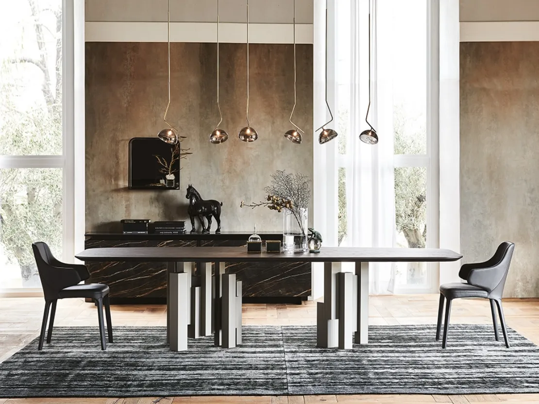 Tavolo con base in acciaio e piano in legno Skyline Wood di Cattelan Italia