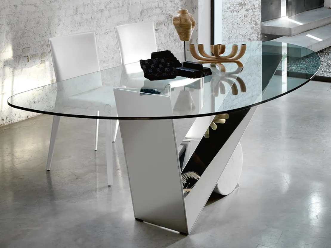 Tavolo in vetro con base in acciaio Inox lucido Valentinox di Cattelan Italia