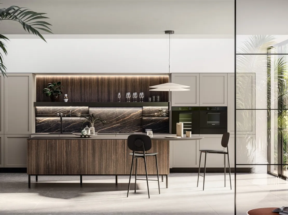 Cucina Moderna con isola Alma 01 in pet e laminato di Arredo3