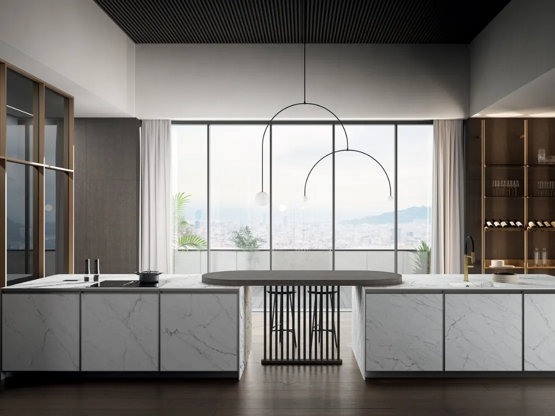 Cucina Moderna con penisola Kronos 01 in laminam di Arredo3