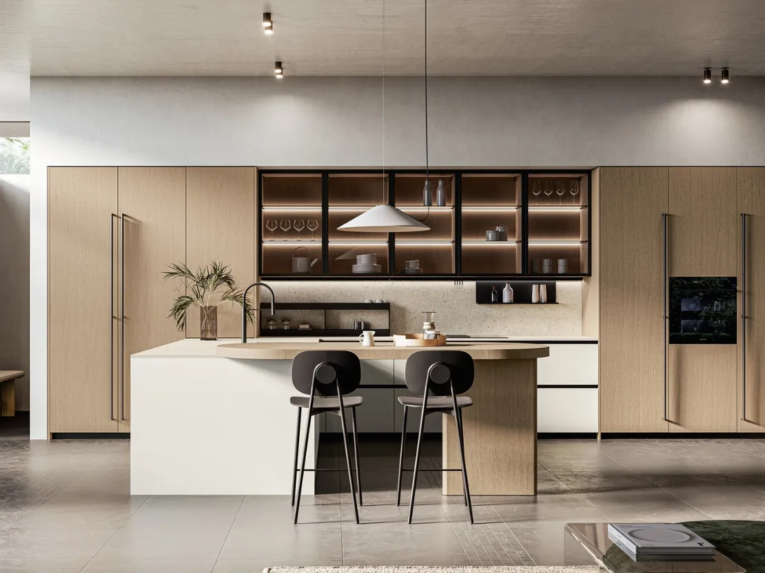 Cucina Moderna con isola Asia 01 in laccato e legno di Arredo3